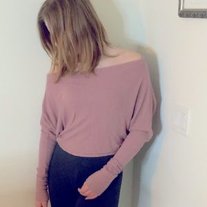 Dusty rose off the shoulder roomy tee🌸